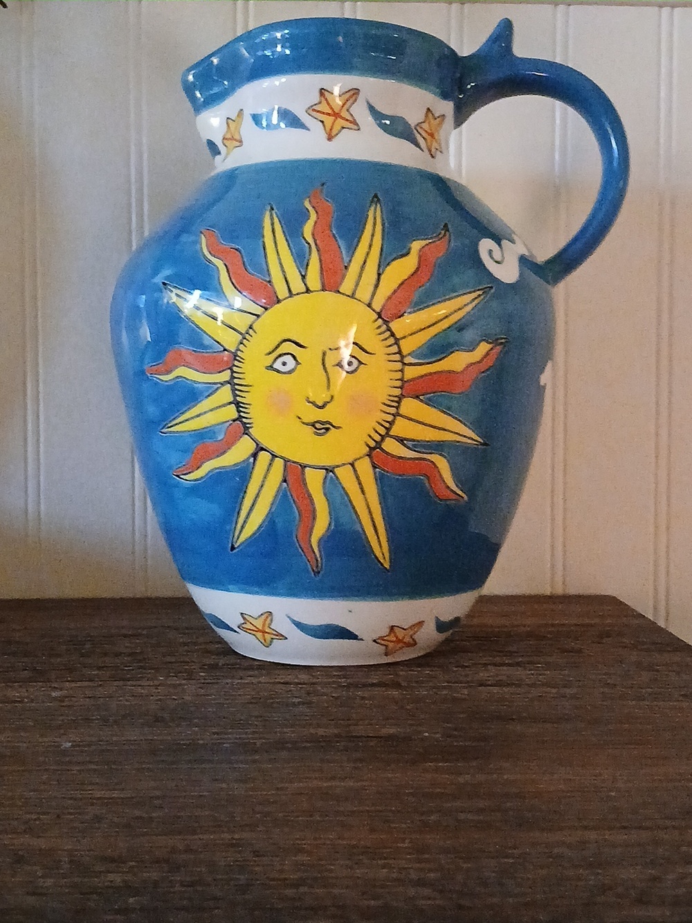 Anthropologie Celestial Sun Clouds Stars Pitcher Claudia Rankin Handpainted